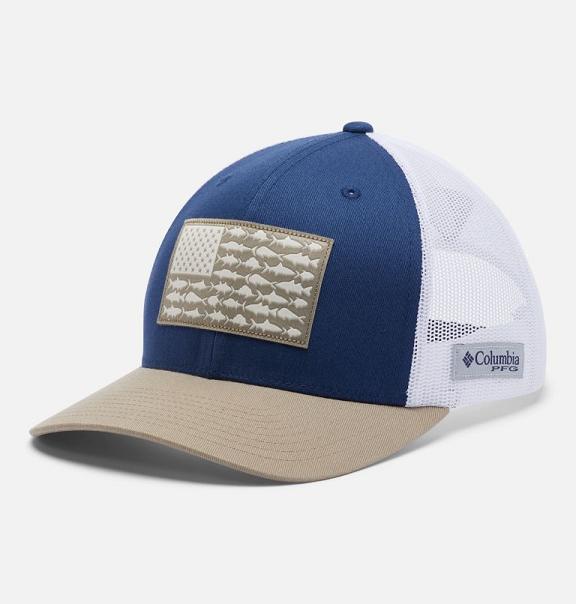 Columbia PFG Mesh Snap Back Hats Blue Beige For Men's NZ23518 New Zealand